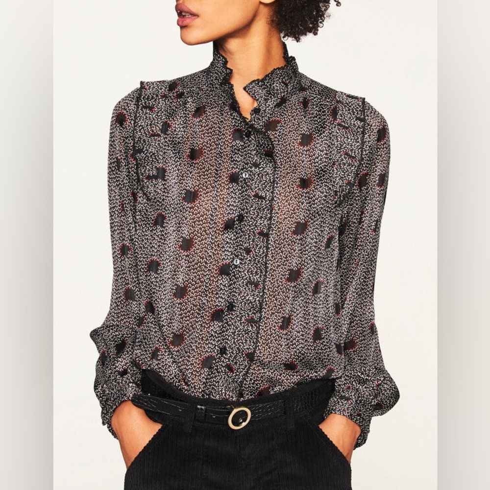 BA&SH Print Mock Neck Blouse
